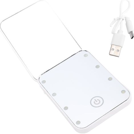 Compact LED Travel Makeup Mirror 2 Sided Magnification Rechargable Portable Handheld Small Lighted Cosmetic Mirror White (1/5)