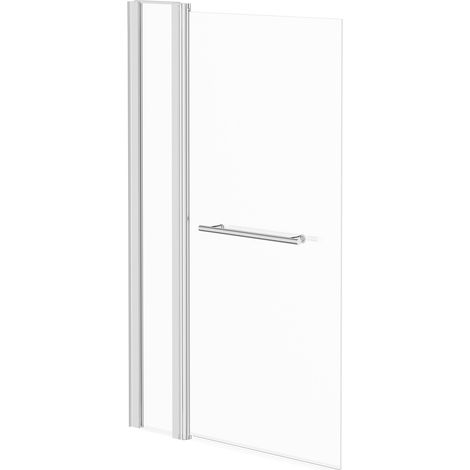 Polished Chrome 985mm Extended Square Corner Bath Shower Screen with Towel Rail (1/4)