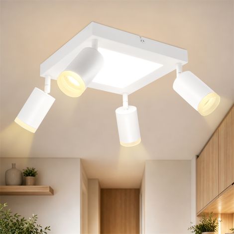 GBLY LED Deckenlampe 4 Flammig Deckenstrahler - Deckenspot GU10 Deckenleuchte Weiß Deckenleuchte Schlafzimmerlampe 3000k Küchenlampe 20W Schwenkbar für Wohnzimmer Büro
