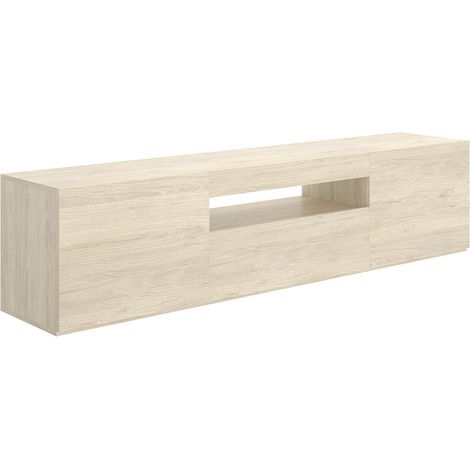 Meuble TV bas avec porte abattante et niche ouverte, coloris naturel - Hauteur 47,5 x Longueur 200 x Profondeur 42 cm (1/5)