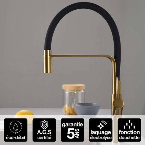 Robinet Mitigeur de Cuisine anti-calcaire avec Douche anti-calcairette Or Brossé IMEX SENA GCE022/OC (1/4)
