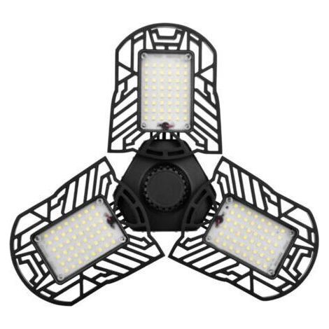 Éclairage de Garage à Coquille Noire LED 60W, Ampoule de Plafond Déformable E26 / E27 avec 3 Panneaux Réglables, pour Garage Atelier Entrepôt Sous-sol Couloir Stade(Lumière Blanche Chaude) (1/5)