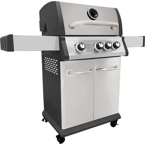 Barbacoa de gas con tres fuegos 120x57x114 cm en acero pintado gris y negro - Carpino