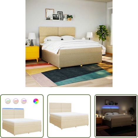vidaXL LED-Beleuchtung - Boxspringbett mit Matratze Creme 180x200 cm Stoff (1/5)