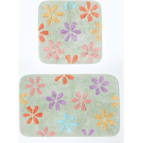 HOMESCAPES Tapis de bain antidérapant à fleurs en 100% coton, 50 x 80 cm