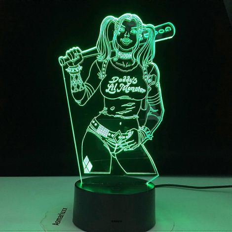Lampe à illusion 3D LED, veilleuse 16 couleurs, intensité réglable, alimentation USB, commande tactile avec télécommande, Harley Quinn (1/5)