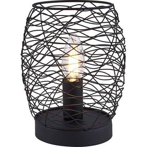 Schreib Tisch Lampe Leuchte Draht-Schirm Beleuchtung Schwarz Wohn Schlaf Zimmer (1/4)