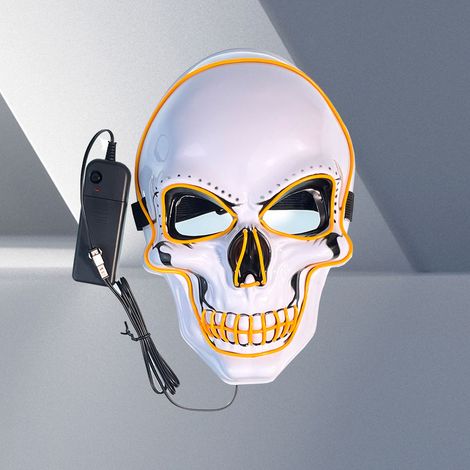 LED-Gesichtsschutz mit 3 Beleuchtungsmodi, leuchtender, gruseliger Totenkopf für Halloween, Cosplay, Weihnachtsfeiern, gelbes Licht (1/5)