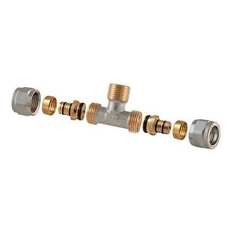 RACCORDO TEE MASCHIO A COMPRESSIONE PER MULTISTRATO 2PZ ASSEMBLATO 1/2-16 x 1/2 x 1/2-16