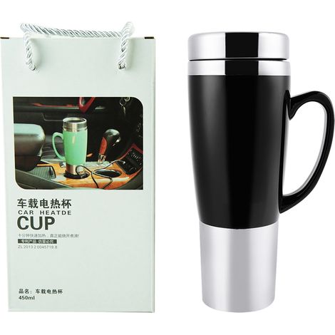 Mug isotherme de voyage pour voiture - Tasse chauffante électrique 12V pour café, lait et thé chauds (noir)