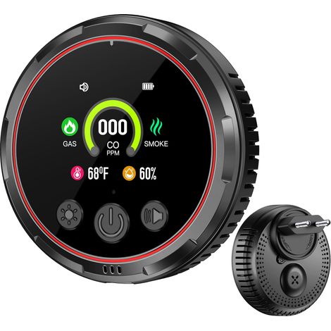 Plug-in 5en1 Combo Détecteur de Fumée et Monoxyde de Carbone et Détecteur de Gaz avec Batterie 1000mah et HD L'écran [Co Fumée Temp Humidité Alarme] pour Familial Voyage, HD13-CGS (1/5)