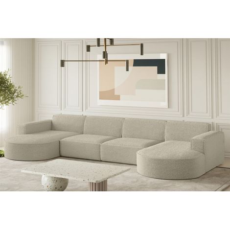 Wohnlandschaft U-Form Sofa PALMA XL in Stoff Ascot Champagne