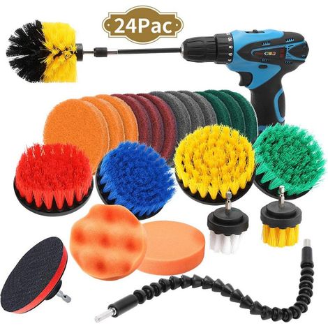 Lntyq 24 pièces Brosse de nettoyage,perceuse électrique brosses de nettoyage ensemble pour baignoire coulis salle de bain carrelage puissance épurateur Kit de nettoyage (perceuse électrique non inclus (1/5)