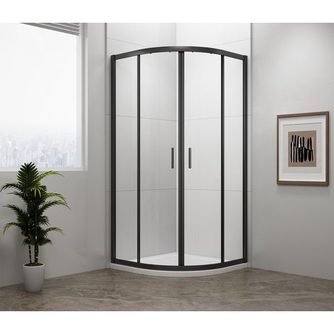 Cabine de douche quadrant EASY BLACK 800x800mm, L/R, verre clair (1/4)