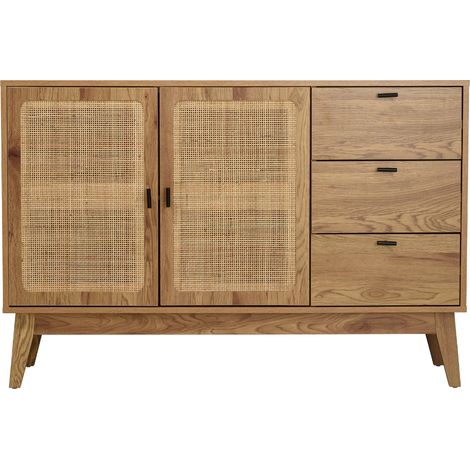 CALICOSY - Buffet 2 portes et 3 tiroirs avec façades en rotin L120 cm - ALIA (1/5)