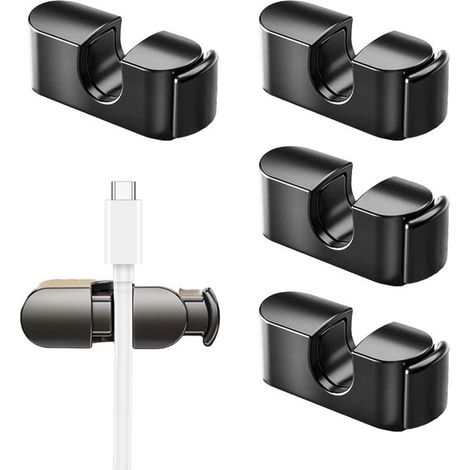 Paquete de 5 soportes autoadhesivos para cables: clips negros para la gestión de cables en escritorio (1/5)
