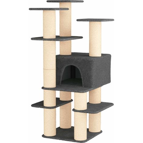 vidaXL Cat Tree with Sisal Scratching Posts Dark Grey 161 cm (1/5)