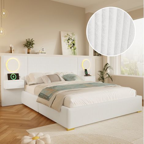 Polsterbett 180x200 cm aus beigem Samt mit LED-Kopfteil, Stauraum, ohne Matratze – MEUBLIV (1/5)