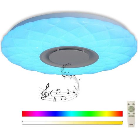 Plafonnier LED avec haut-parleur Bluetooth, télécommande et application de contrôle, Ø50cm 36W, blanc chaud/froid réglable, pour cuisine et salon