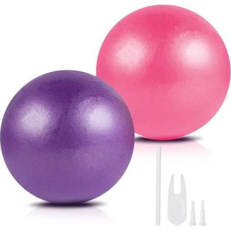 Ballon Pilates - 23 Cm - Pour Rééducation Physique Et Renforcement Du Core - Avec Pompe À Air - Lot De 2 (Rose Et Violet) (1/3)