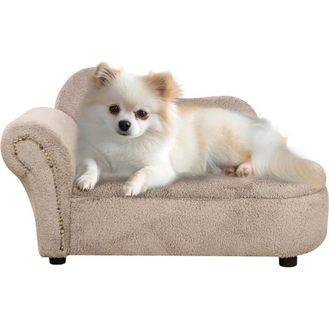 Canapé pour Chiens Surélevé avec Rangement Intégré, Canapé en Bois et Tissu Velouté, 80x40x46 cm, Beige (1/5)
