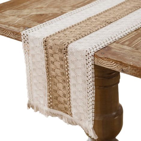 Chemin de table à pompons en coton et lin, chemin de table en lin épais, dimensions : 30 x 180 cm (1/5)