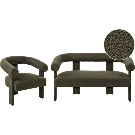 Set da salotto divano a 2 posti poltrona imbottita bouclé verde Ilbro