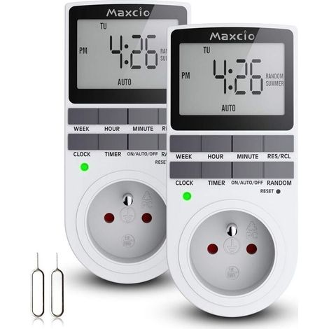 2 Packs Prise programmable digitale, 16A 3680W, écran LCD, mode aléatoire, éclairage maison (1/5)