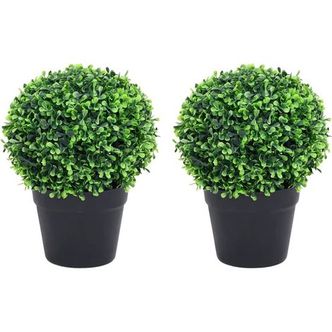 Artificial Boxwood Plants 2 pcs with Pots Ball Shaped Green 27 cm vidaXL