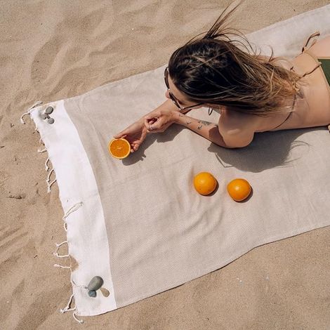 Fouta Beach Towel 90 x 170 cm, 100% Cotton, Beige (1/3)