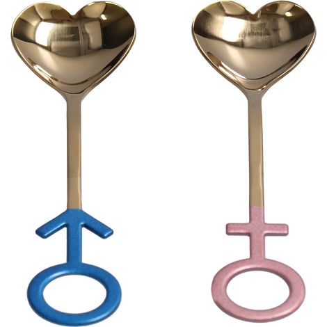 Cuillère à deux en forme de cœur, en acier inoxydable 304, idéale pour la cuisine, la maison et les restaurants. Bleu, rose et or. (1/5)