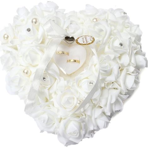 Oreiller Anneau de Mariage, 15 x 13 cm forme coeur cadeau anneau coussin oreiller romantique rose alliance bague coussin Boîte Bague de service la mariage (1/5)
