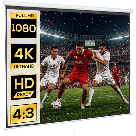 HOMCOM pantalla de proyector manual 120 pulgadas, pantalla de proyección, formato 4:3/16:9, para interior y exterior, cine en casa, 244x183 cm, blanco (1/5)