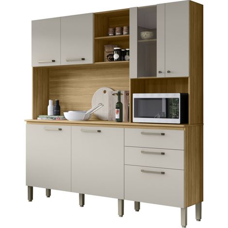 Buffet 7 Portes 2 Tiroirs 12 Niches Chêne et Blanc Ecru Gaufré L 182 H 191 P 53.3 cm (1/5)