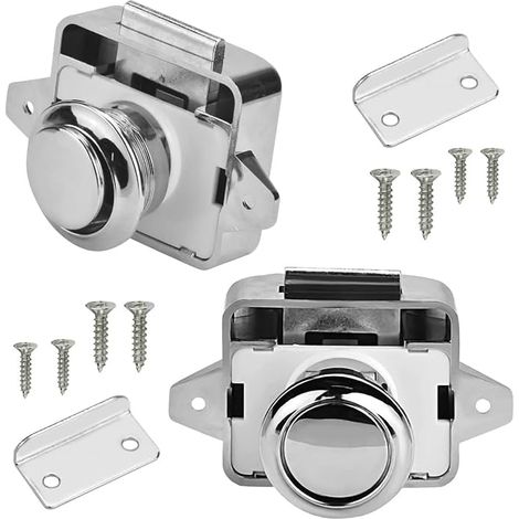 2 Pack Push Lock for Motorhome, Furniture Locks, for Motorhomes, Yachts, Drawers, Cabinet Doors (Chrome) (1/5)