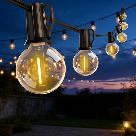 Guirlande Guinguette Extérieur 12M, Guirlande Lumineuse Exterieure Interieur avec 18+3 Ampoules LED G40 Plastique, Lumiere Exterieure Terrasse Étanche IP44 pour Jardin Balcon Patio, Chaude (1/5)