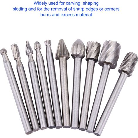 Set mit 10 HSS-Hochgeschwindigkeitsstahl-Fräsern, Holzschnitzfeilen, 3-mm-Rundschaft, Fräs- und Gravierwerkzeugen (1/5)