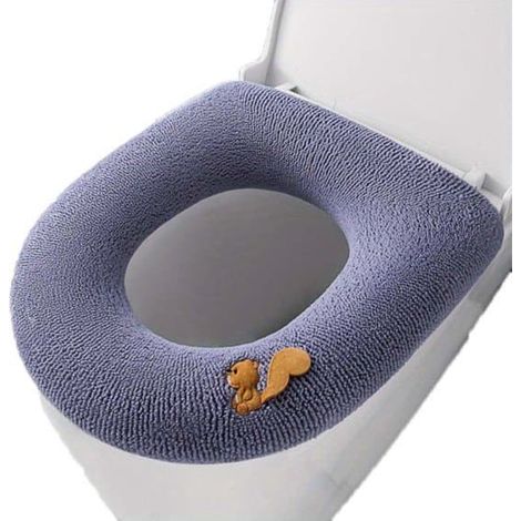 Housse de siège de toilette épaisse, lavable à la main - Anneau de siège de toilette chaud en maille - Doux - Motif écureuil - Violet (1/3)