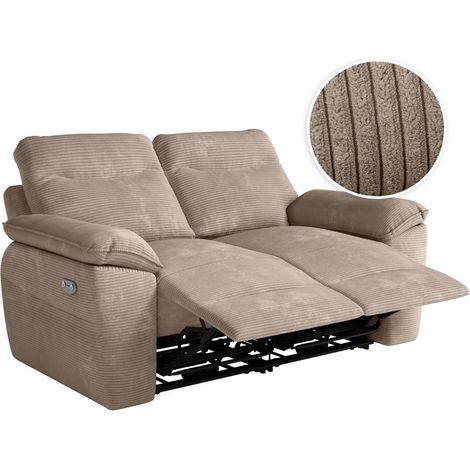 Loungitude – Canapé relax électrique 2 places en velours côtelé – Commande électrique – Prise USB intégrée – Fabrication européenne