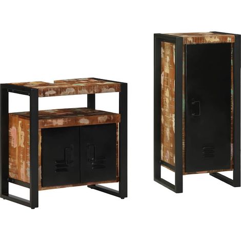 Badezimmermöbel-Set mit Regal 2 pcs Massives upgecyceltes Holz