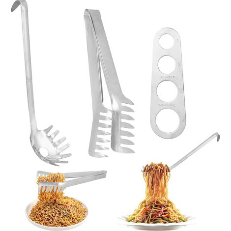 3 Pièces Ustensiles à Pâtes, Cuillère Dentelée, Pince Alimentaire, Mesureur Portion, Acier Inoxydable, Cuisine, Restaurant (1/5)