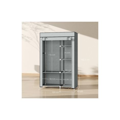Armoire penderie grise en tissu, 6 compartiments, 103 x 43 x 162,5 cm, pliable avec rangement pour chambre, dressing et entrée (1/5)