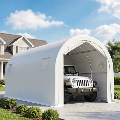 3x6 m - Garage extérieur pour voiture Imperméable doté de tissu PE résistant Cadre métallique galvanisé UPF 30+ White