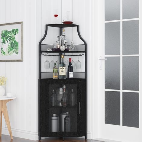 Casier à Vin,Étagère à vin d'angle avec Support en Verre et étagères de Rangement,Casier à vin Bouteilles pour Bar à vin,noir (1/5)