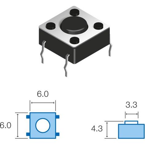 Bouton-poussoir tactile 6x6mm – Configuration SPST-NO – Montage circuit imprimé THT – Force de contact 1N – Hauteur 4,3mm – Ninigi - tact-64k-f
