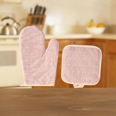 Zwei hitzebeständige Ofenhandschuhe mit strukturierter, rutschfester Oberfläche (rosa)