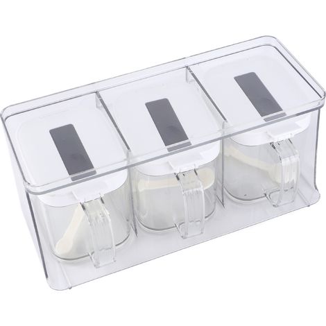 Boîte de rangement d'assaisonnement, suspension murale, gain de place, ouverture et fermeture automatique, Pots à épices en plastique pour huile et sel (1/5)