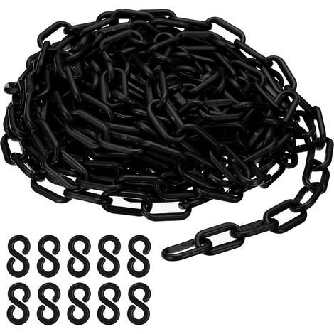 Catena a maglie in plastica nera, 10 m, 6 mm, per barriere, parcheggi, recinzioni, cancelli e decorazioni. (1/5)