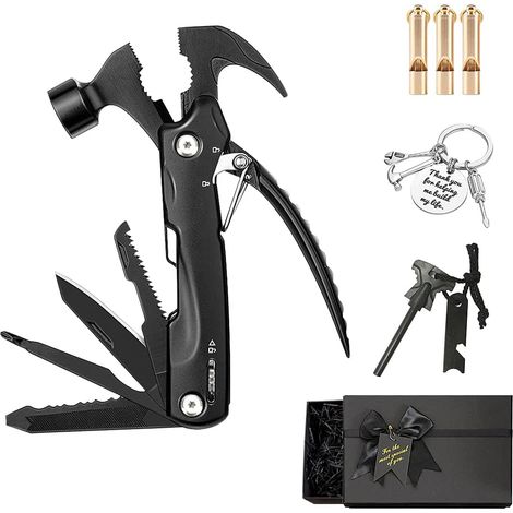 Marteau Outil Multifonction Marteau Multifonction 12 en 1 Marteau Pliable en Acier Inoxydable Noir pour Survivre d'Urgence Camping Activités Extérieures Ouvre Bouteille pour Homme Femme (1/4)