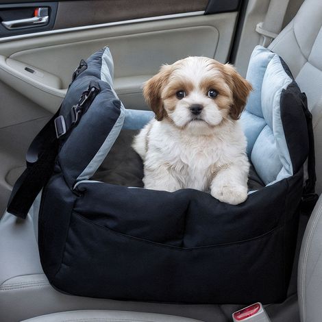 Small Dog Car Seat Pet Booster Seat Pet Car Travel Safety Dog Bed with Storage Pocket, Black